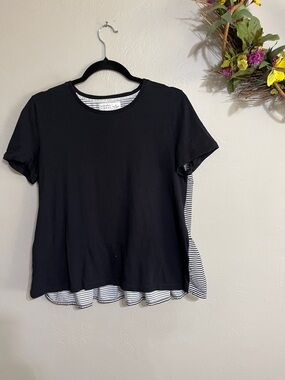 🌺Broome Street by Kate Spade Black Layered Tee with Striped Inner